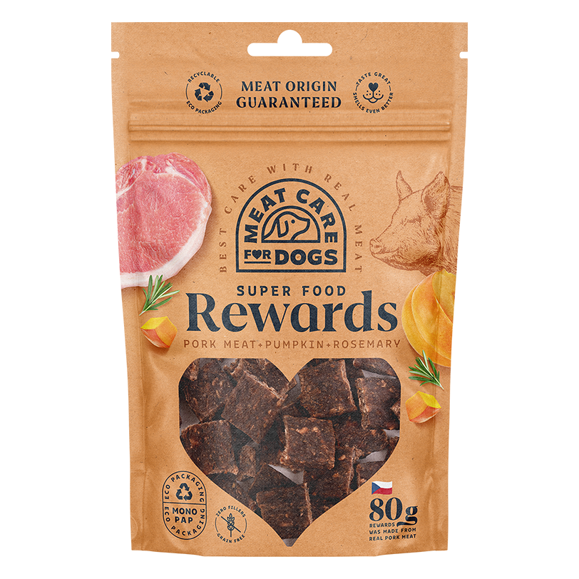 Meat Care - Rewards Dog - Schweinefleisch mit Kürbis und Rosmarin, 80g