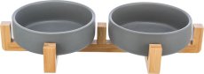 Trixie Set Keramikschalen 2 x 300 ml im Holzständer 31 x 6 x 16 cm, grau/natur