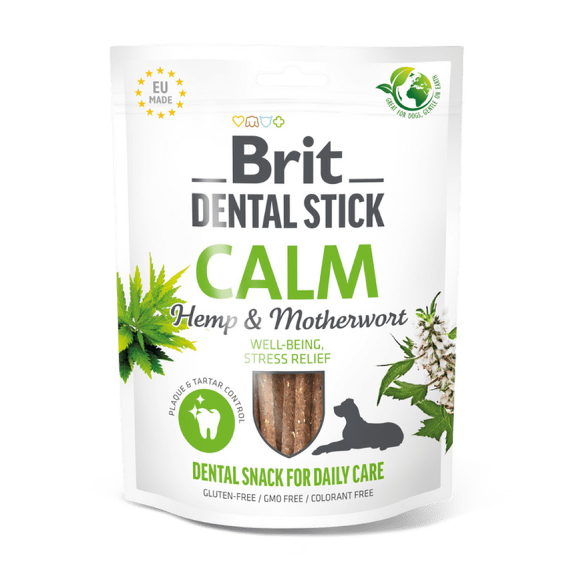 Brit Care Dog Dental Stick Calm with Hemp &amp; Motherwort - dentální pamlsky pro psy, 7 ks